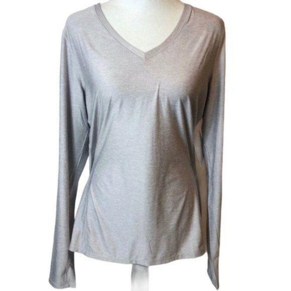 Reebok Perfect Long Sleeve Training Top Gray Large Womens Workout Gym Shirt